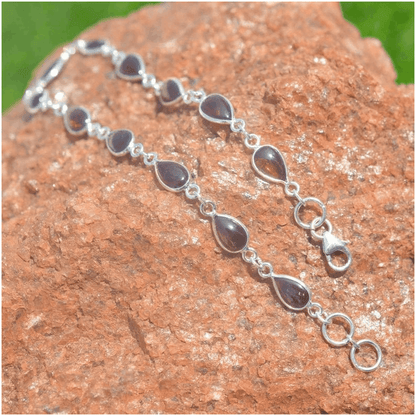 925 Sterling Silver Natural Gemstone Adjustable Bracelet ~ Teardrop Link Bracelet ~ Simple Elegant Jewelry