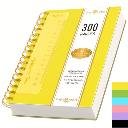 A5 Notebook, 300 Pages Wirebound Spiral Notepad for Writing, with Bookmark Ruler, 100gsm College Ruled Paper, No Bleed, PVC Cover, for Work Office School, 14.5 X 21cm Christmas Gifts, Back to School, College Essentials