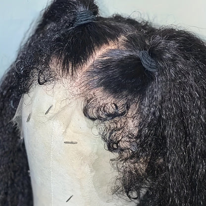 13x4 Lace Front Wig Human Hair – Yaki Straight 4C Kinky Edges, Transparent Lace, Pre-Cut Natural Hairline with Curly Baby Hair, Wigs for Black Women (50.8cm–60.96cm)