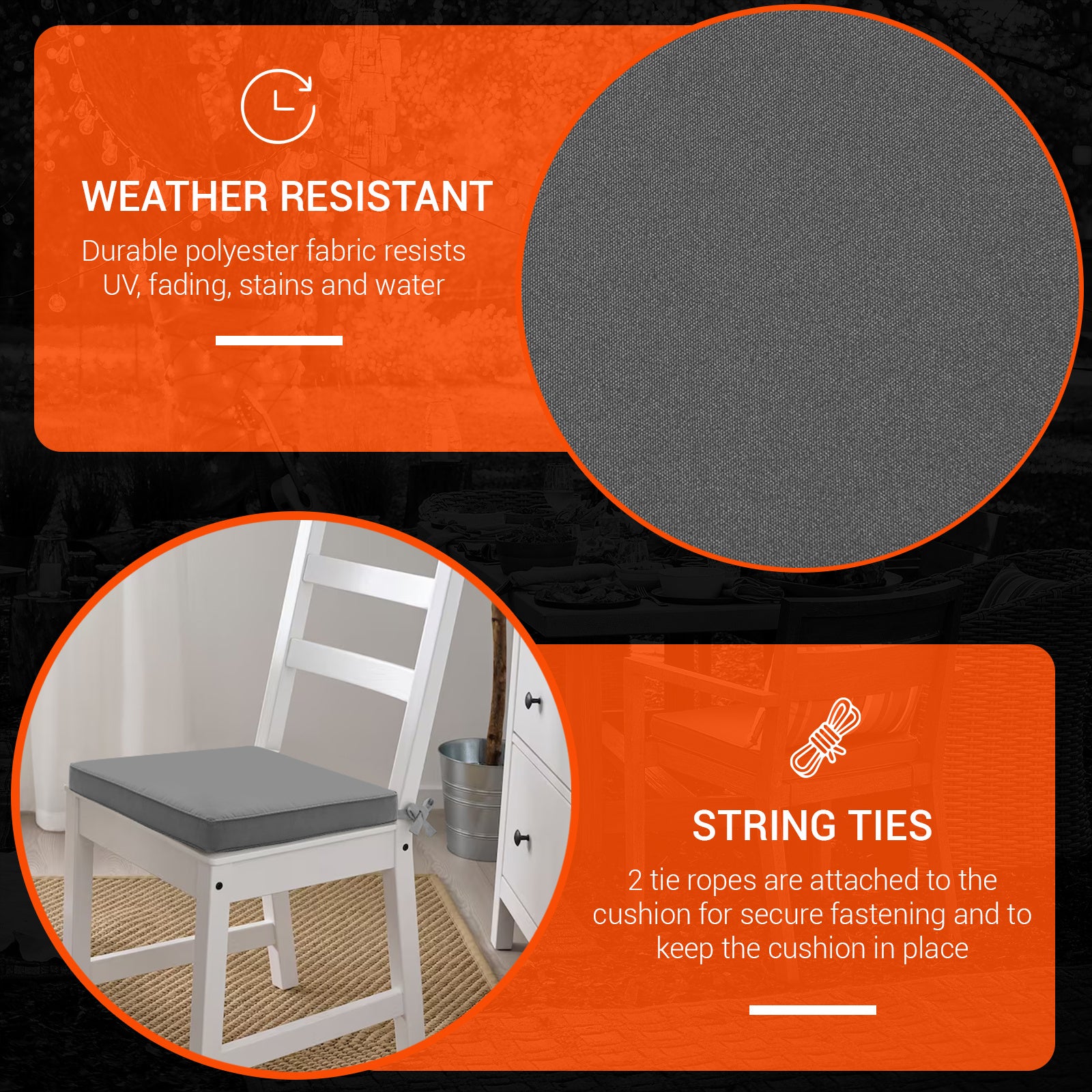 40 x 40cm Chair Seat Cushion with Ties and Zip Cover