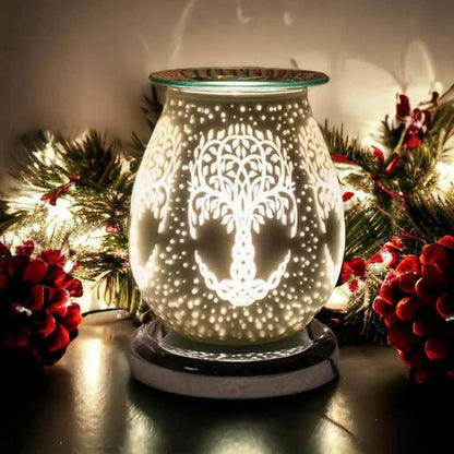 White Satin Tree Of Life Aroma Touch Lamp Wax Tart Warmer and Oil Burner Fragrance Diffuser