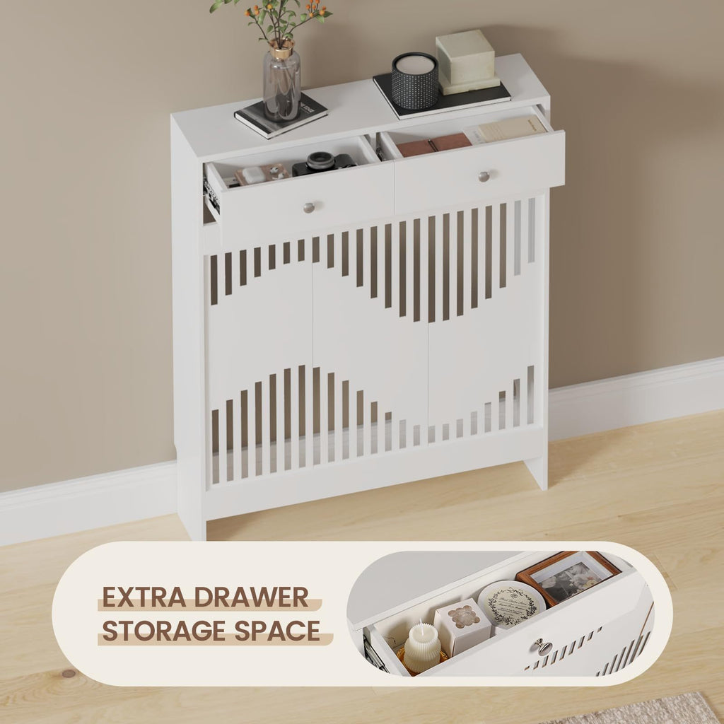 Radiator Cover with 78cm, 109cm, Wood, White MDF Drawers Storage Modern Contemporary