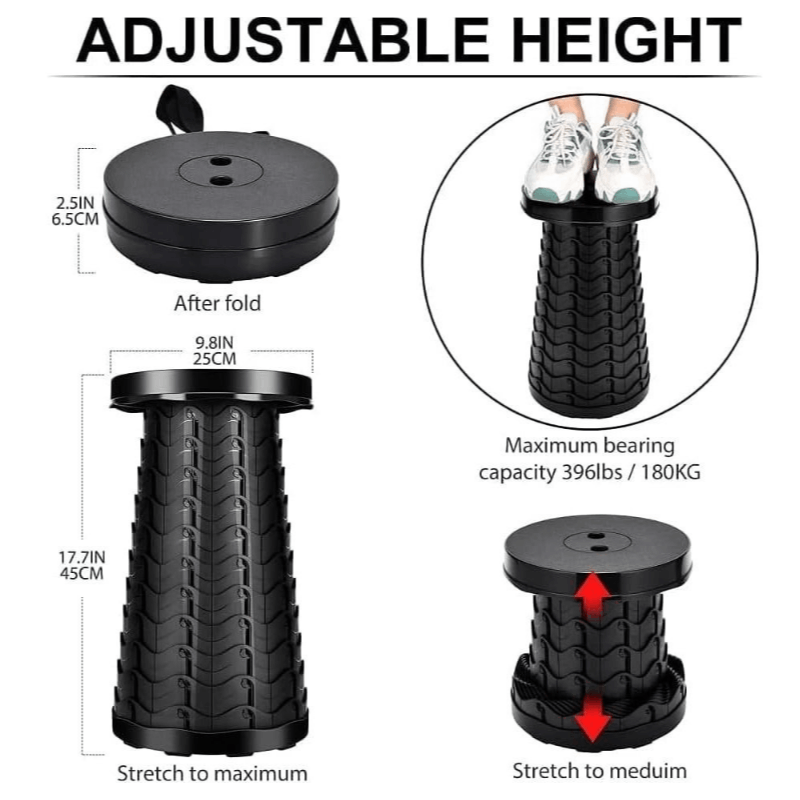 Portable Folding Stool Lightweight Yet More Sturdy with Load Capacity 180KG, Retractable Plastic Foldable Collapsible Stool for Camping Fishing Hiking BBQ Outdoors Indoors Kitchen