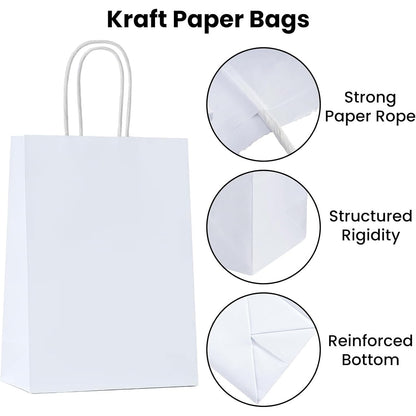100 Pack Paper Gift Bags with Handles, Paper Bags for Thanks Giving, Christmas, Parties, Retail, and Gift Wrapping