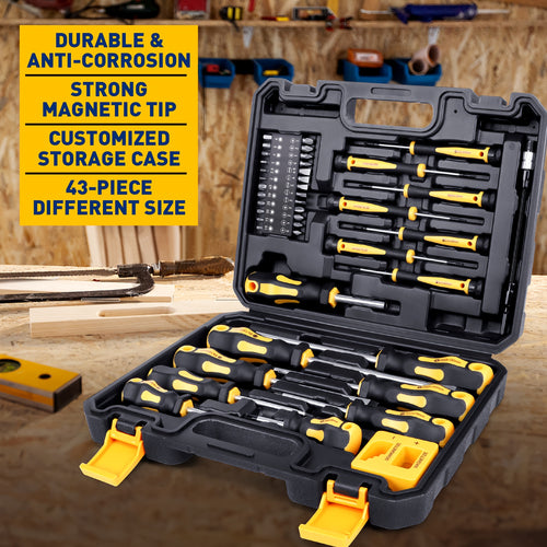 43pcs Magnetic Screwdriver Set with Slotted Phillips Hex Rice Character Plum Blossom and Precision Screwdrivers Magnetic Demagnetizer Tool