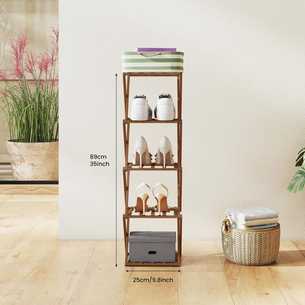 Space-Saving Bamboo Shoe Rack - Vertical Narrow Foldable 4-8 Layer Shoe Rack, Multi-Layer Design Free Installation Retractable Shoe Rack, Small Narrow Doorway Home, Multi-layer Simple Shoe Cabinet Portable Shoe Rack Organizer, Long Shoe Rack, Rack Shoes,