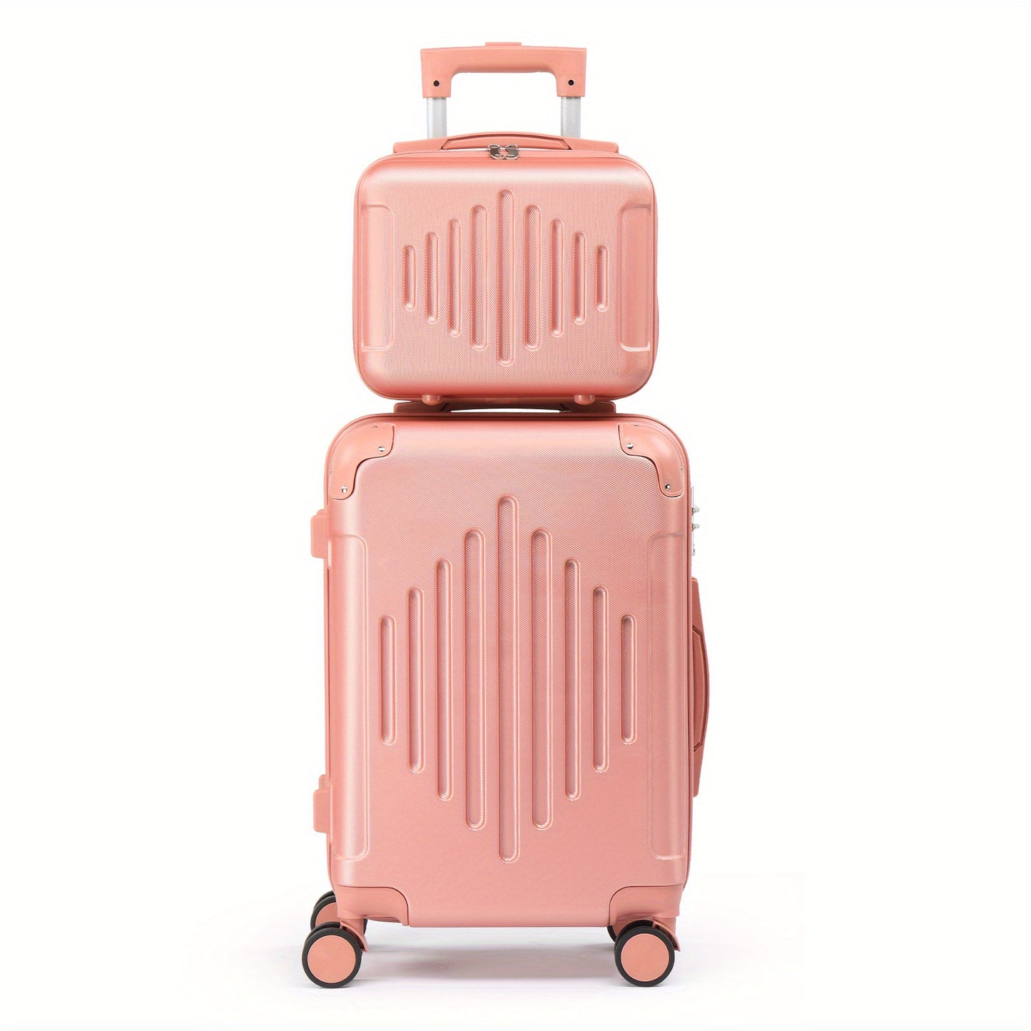 Set of 2 Luggage Pieces (20" And 12") for Travel, Featuring Lightweight, Portable Hard-Shell Suitcases with Spinner Wheels, Available in Rose Golden, Black, And Dark Gray
