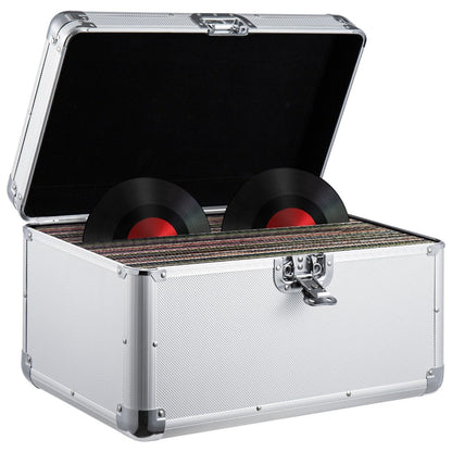 7" LP Vinyl Record Storage Box - Aluminum Flight Case with Lockable Design, Portable DJ Carry Case for 200 Vinyl Record Albums