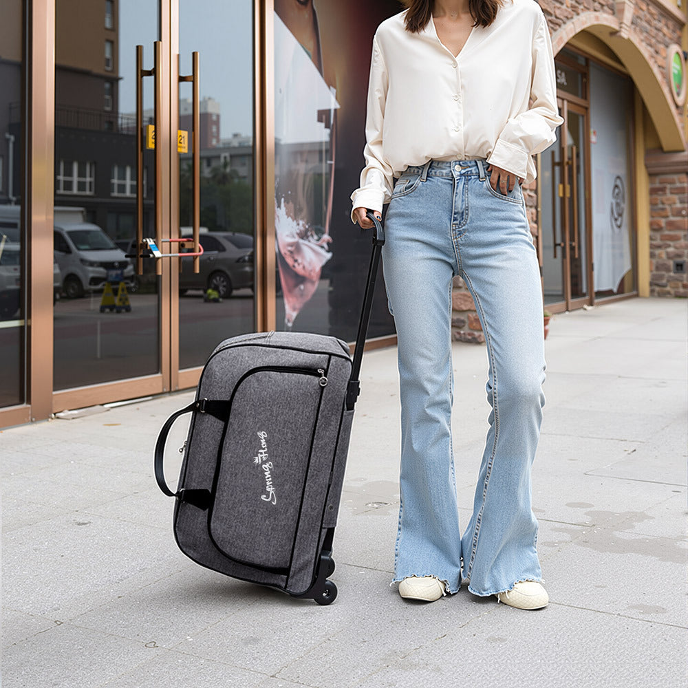 Foldable Wheeled Travel Duffel Bag, Large Capacity Rolling Handheld Luggage for Family Vacations, Outdoor, and Short Trips, Easy - To - Carry Tote with Durable Build