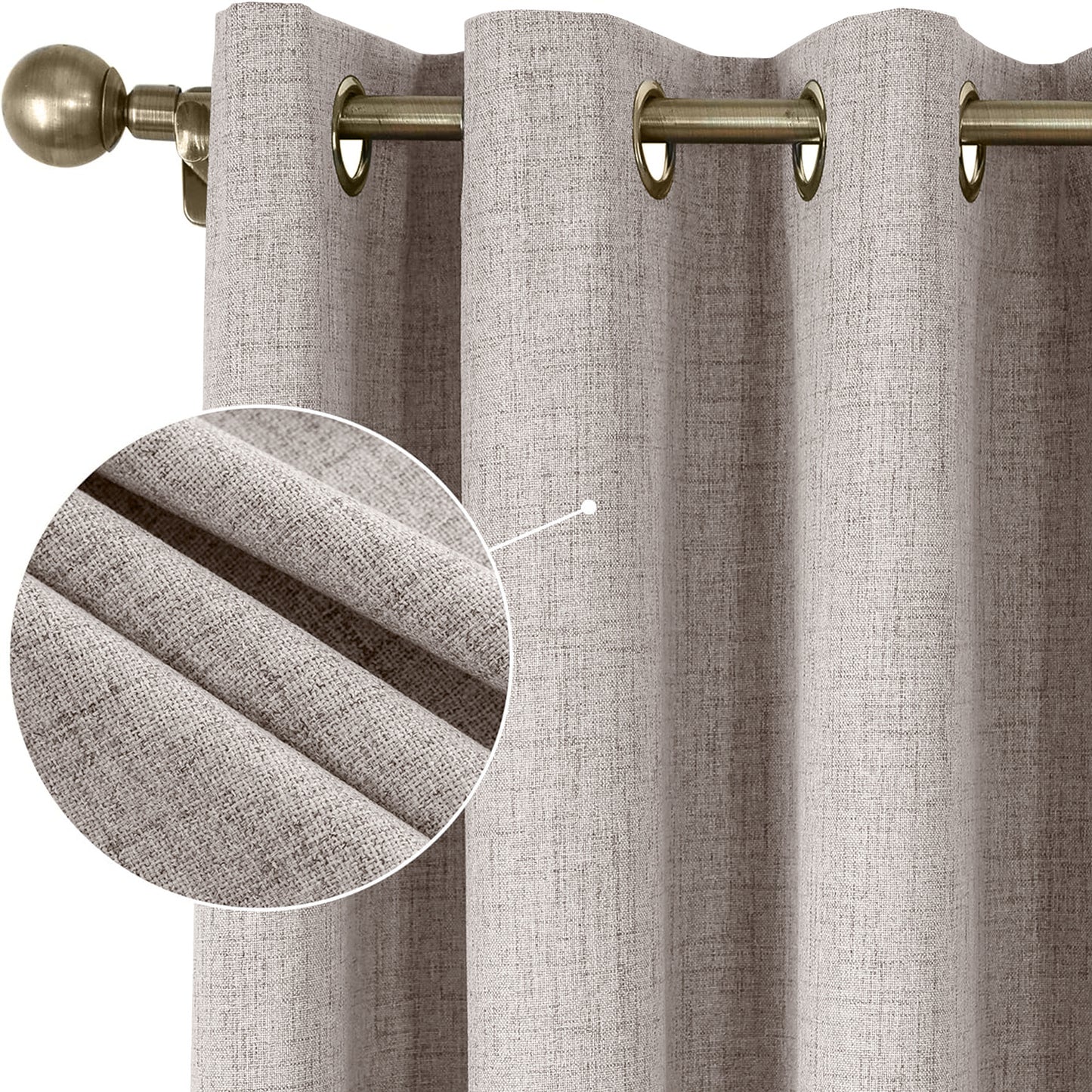 2pcs Linen Textured Blackout Curtains – Linen-Look Coated Thick Fabric Grommet Top Drapes for Bedroom & Living Room, Noise Reducing Energy Saving Window Panels for Home Decor 135GSM