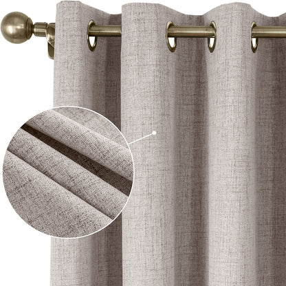 2pcs Linen Textured Blackout Curtains – Linen-Look Coated Thick Fabric Grommet Top Drapes for Bedroom & Living Room, Noise Reducing Energy Saving Window Panels for Home Decor 135GSM