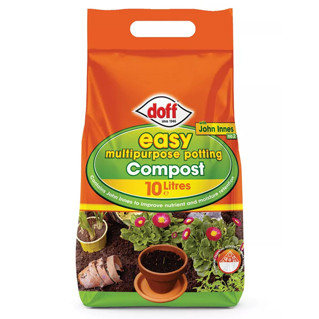 Doff Easy Compost 10L with John Innes No. 2 – Multi-Purpose Potting Compost for Containers, Baskets & Tubs | Improves Nutrient & Moisture Retention | Compact Garden Soil for Indoor & Outdoor Plants