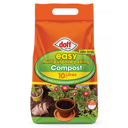 Doff Easy Compost 10L Contains John Innes No. 2 Multi-Purpose Garden Potting Compost Soil Improves Nutrient & Moisture Retention Potting Plants in Containers Baskets & Tubs 10 Litres