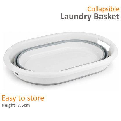 Foldable Laundry Basket Plastic - Small Collapsible Washing Baskets for Clothes - Portable and Ideal for Space Saving Storage Oval Shape - Grey