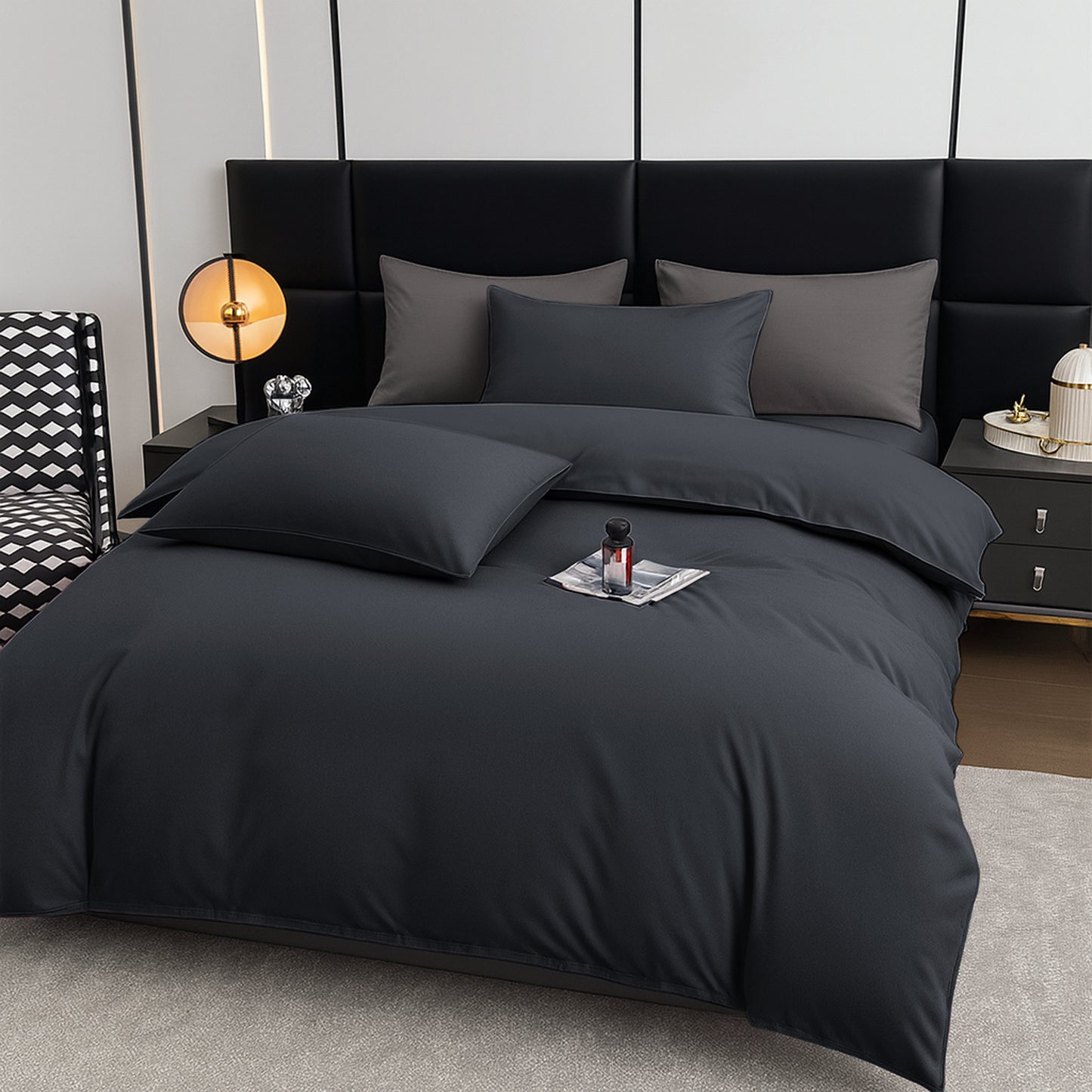 4pcs Brushed Solid Color Duvet Cover Set, Ultra-Soft & Breathable Microfiber, Includes 1pc Duvet Cover, 2pcs Pillowcases, 1pc Fitted Sheet, Single, Double, King, Super King Sizes