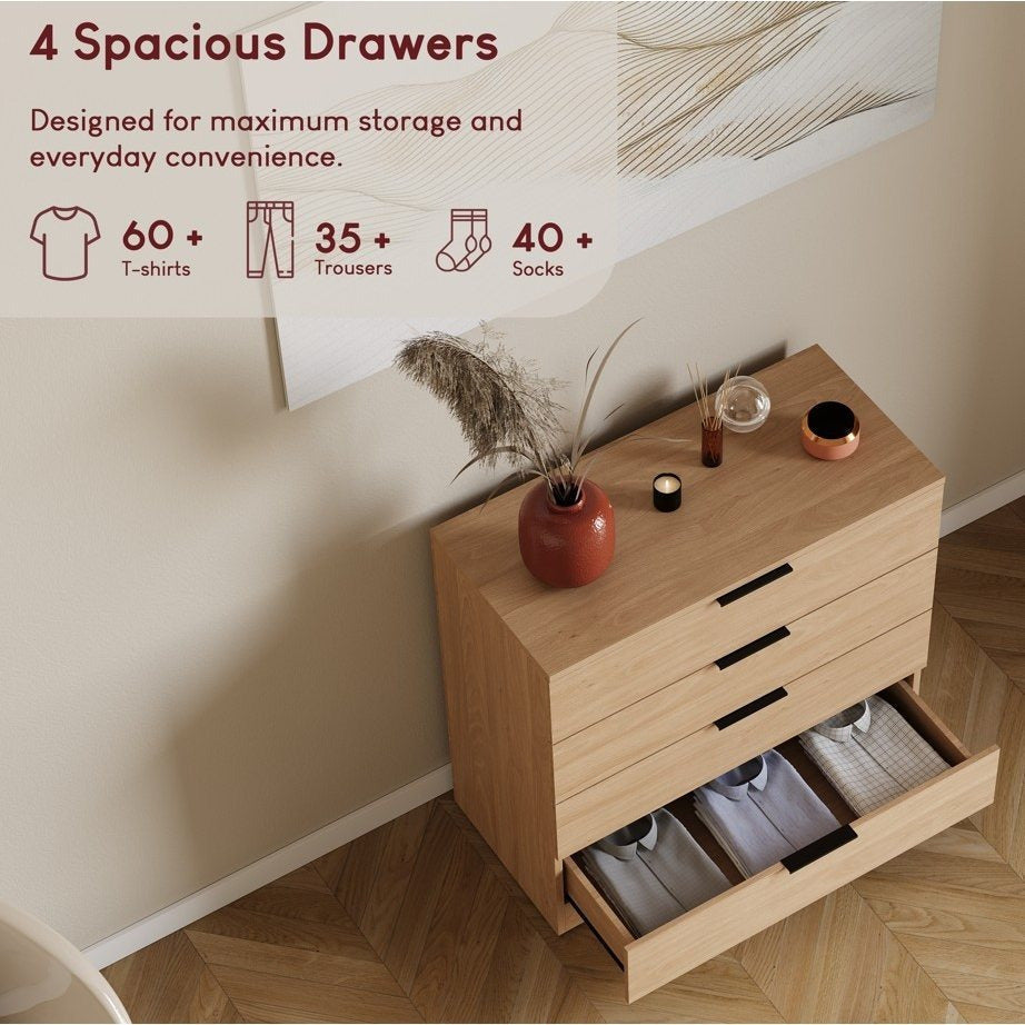 Vida Designs Trega 4 Drawer Chest of Drawers Space-Saving Storage Smooth Glide Drawers Bedroom Furniture