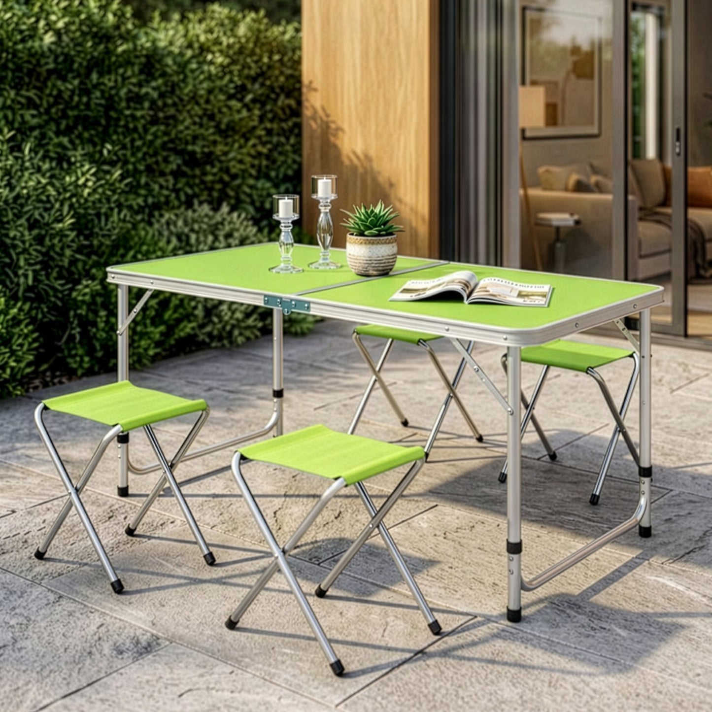 1 Set Portable Bars 5pcs Outdoor Dining Set Table and 4 Stools Set Camping Fishing Picnic Table Foldable Chair Set