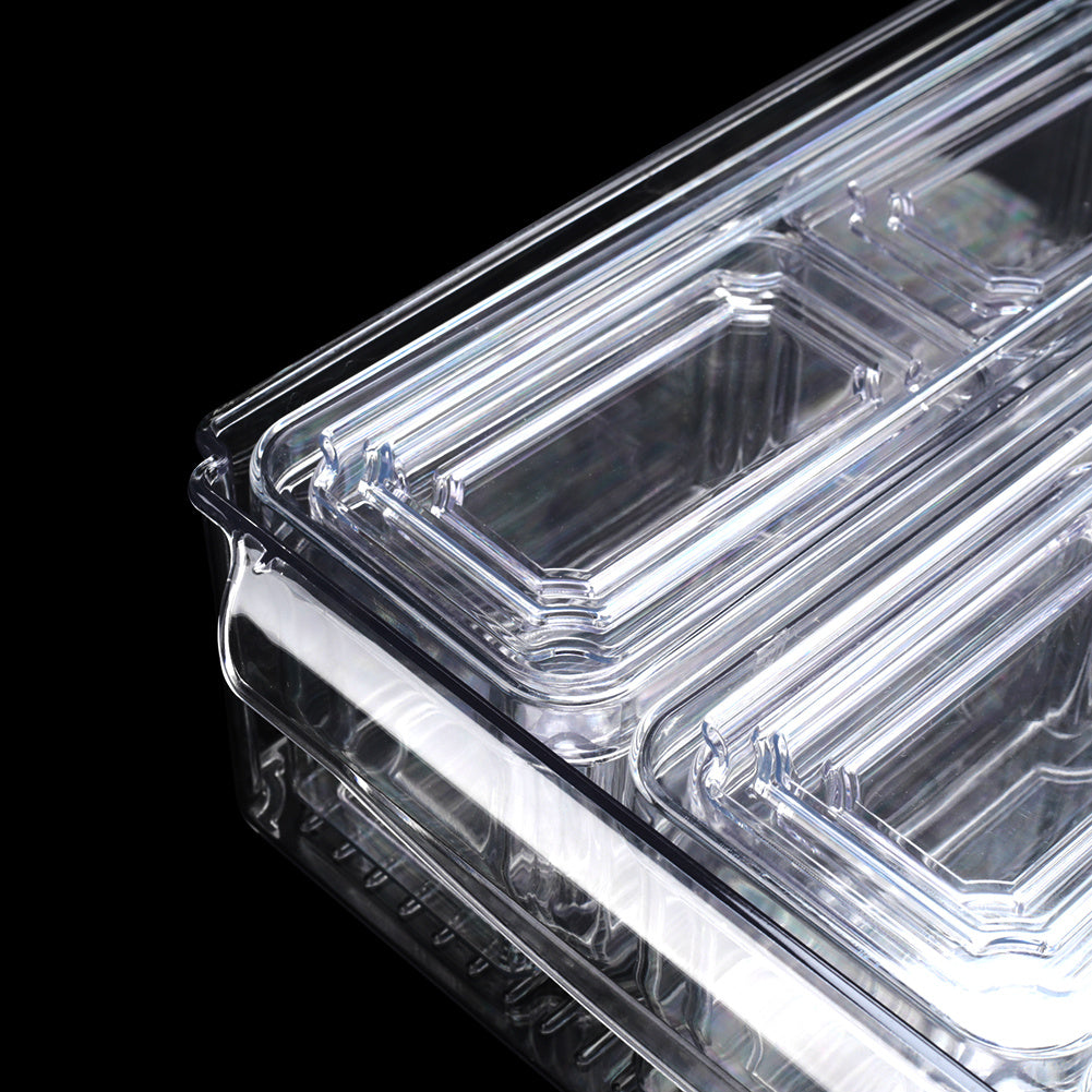 10pcs Stackable Kitchen Storage Box Set, Fruit Vegetable Snack Fresh-Keeping Containers with Lids, Transparent Plastic Organizer Boxes (Large: 30*30*9.8cm, Medium: 26.5*9*8.5cm, Small: 12.3*7.5*7cm)