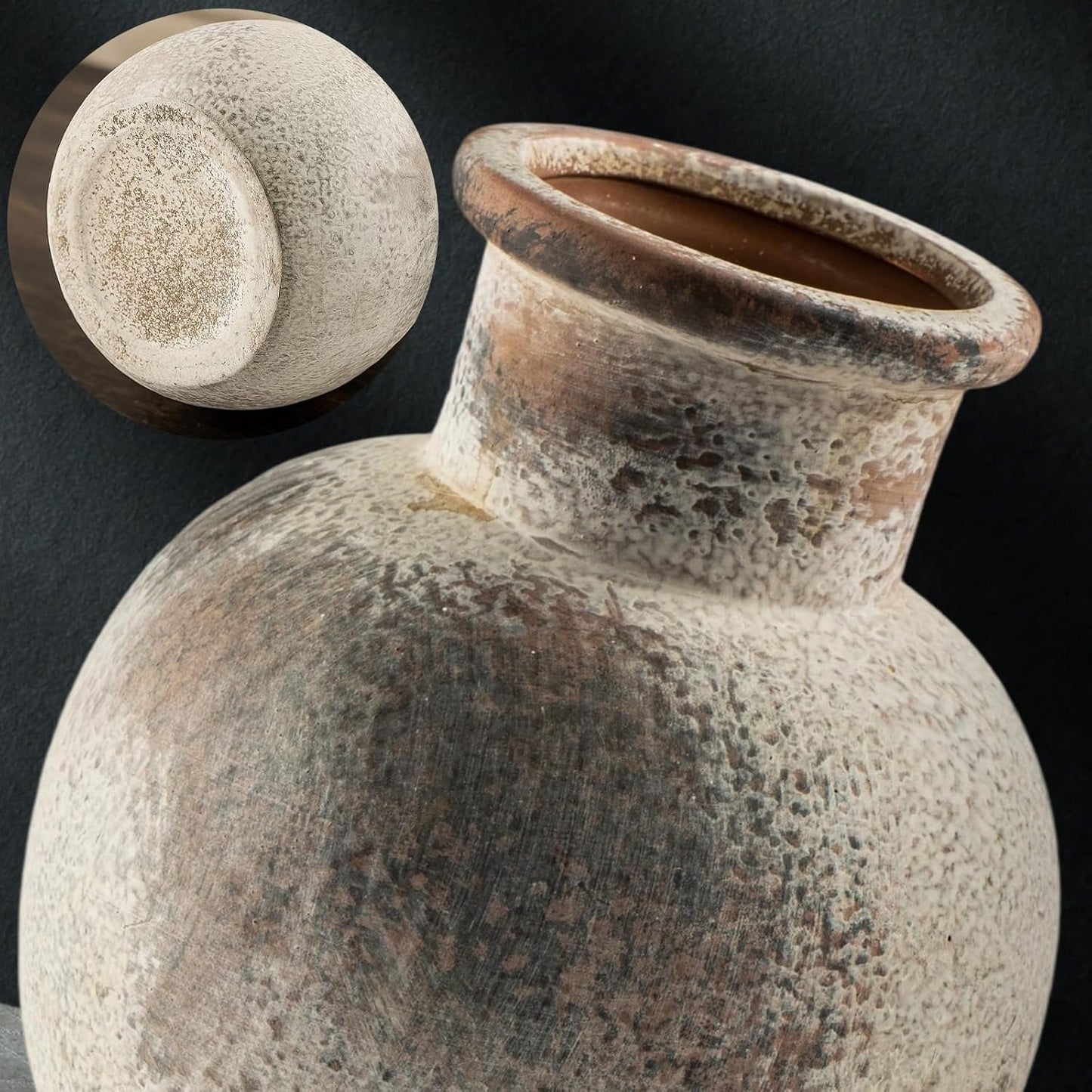 Ceramic Rustic Farmhouse Vase 6 Inch Terracotta Boho Flower Vase Decorative for Dried Flowers Home Decor Living Room Table Shelf Mantel Decoration (D5 x H6 inch)