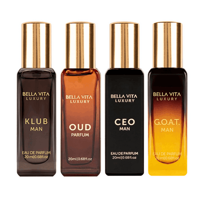 Bellavita Luxury Men's Perfume Gift Set (CEO, Klub, Oud, G.O.A.T), 4-Pack (20ml Each) EDP