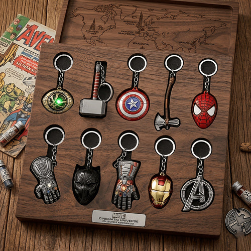 Marvel Avengers 10pcs/Zinc Alloy Metal Pendant Keychain Set/Iron for Man Gauntlet, Thor Hammer, Captain America Shield, Spider-for Man Mask Key Ring/Creative Movie Fans Gift Accessories