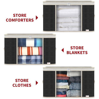 Vinsani 3pcs Deluxe Clothes Storage Bags Organizer Large Capacity Double Zipper, Moisture-Proof Big Clear Windows Perfect Space for Clothes, Beddings, Blankets and Duvet