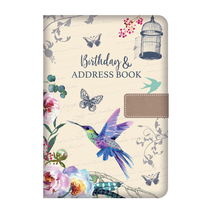 Address Book Birthday Book A5 Printed Linen Vintage Butterflies or Bird Design