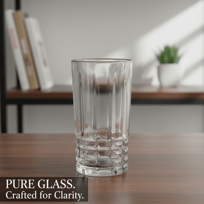 Set of 6 Diamond Pattern Highball Glasses - 280ml (11.8oz) Crystal Clear Drinking Glasses, Elegant Geometric Glassware for Cocktails, Water & Juice, Vintage Style Barware Set