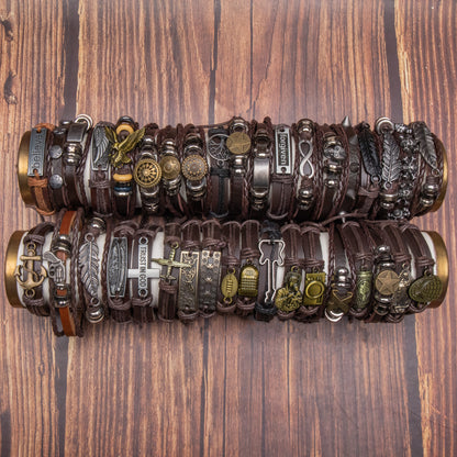 12pcs/24pcs/36pcs Vintage Style Men'S Woven Random Mixed Bracelets, Adjustable Size