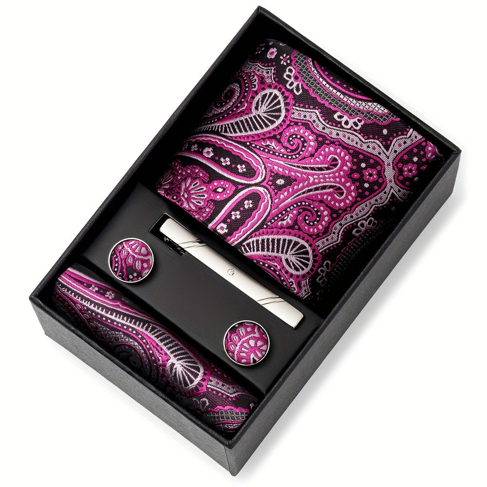 Men Men Black Paisley Tie Wedding Gift Box Tie Pocket Squares Set Necktie Box Suit Additions Fit Wedding