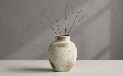 Ceramic Rustic Farmhouse Vase 6 Inch Terracotta Boho Flower Vase Decorative for Dried Flowers Home Decor Living Room Table Shelf Mantel Decoration (D5 x H6 inch)