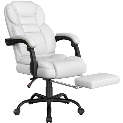 Costoffs Office Chair PU Leather, Height-Adjustable Upholstered Computer Chair, High-Back Reclining Executive Chair with Padded Armrests and Retractable Footrest Managerial Chair for Home Office Study Conference Room