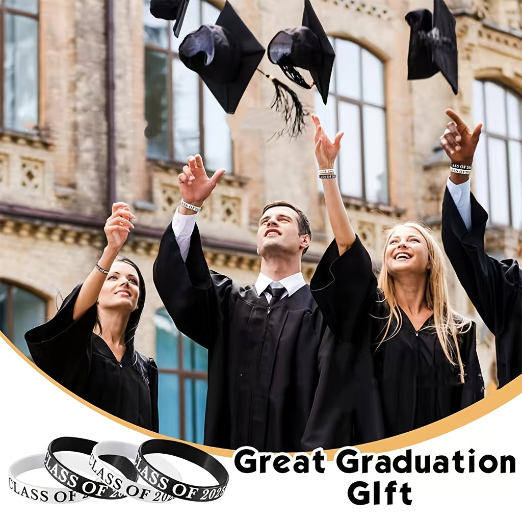 24pcs Class of 2026 Graduation Silicone Wristband, Graduation Wristband 2026 Graduation Celebration Wristband, Graduation Party Souvenir Set Suitable for Graduation Party Commemorative Gifts (Black, White)