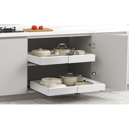 Pull Out Cabinet Organizer, Adjustable Expandable Slide Out Drawer, Roll-Out Sliding Drawer Organiser Shelf for Kitchen & Bathroom Storage,Easy Installation with Adhesive Film