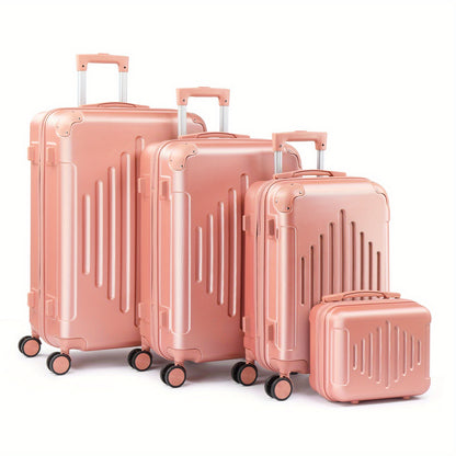 Of 4 Suitcases Featuring Corner Guards, Available in Sizes 12, 20, 24, And 28 Inches. These Durable Hard-Shell Cases Come with 360-Degree Spinner Wheels, Offering a Spacious And Lightweight Option for Travel