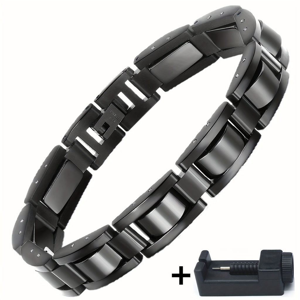 Black Stainless Steel Link Bracelet with Sizing Tool - product view 1