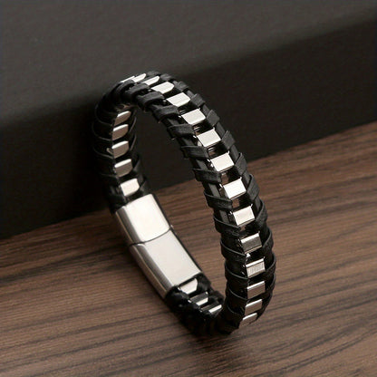 A Leather Braided Bracelet for Men, a Street Motorcycle Fashion Wristband Hand Strap