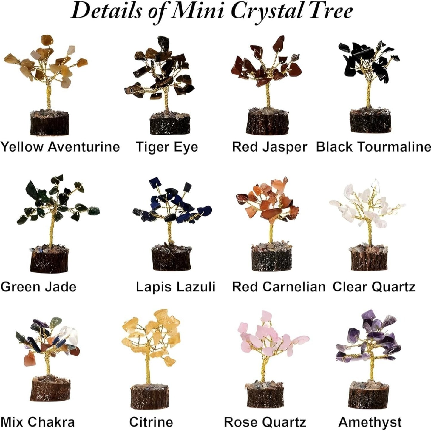12pcs Crystal Tree Set Mini 7 Chakra Gemstone Trees Handmade Natural Stone Desk Decor Good Luck Gift for Women Home & Office Decoration
