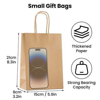 100-Pack Kraft Paper Bags with Handles – Ideal for Gift Wrapping, Parties, Holiday Celebrations & Retail Use