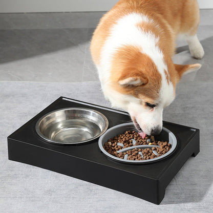 Elevated Dog Bowl Stand Height-Adjustable – Raised Feeder with Stainless Steel & PP Bowls for Small, Medium & Large Dogs, Anti-Slip Feeding Station, 45x26x27.5cm, Black