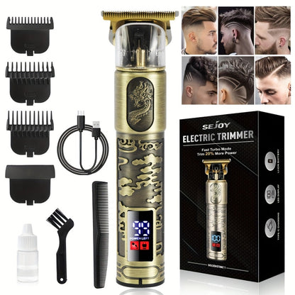 Cordless Hair Clippers with LCD Display – Zero Gap T-Blade Barber Trimmer for Men, Beard Edger & Hair Cutting Kit, Professional Grooming Gift for Him (Gold)