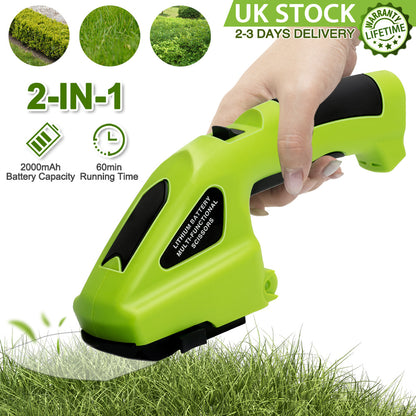 Machine Only Cordless Hedge & Grass Trimmer, Portable 2-in-1 Electric Handheld Hedge Trimmer & Pruner, Handheld Garden Tool Easy to Use for Professionals and Homeowners, Hedge Trimmer Electric, Home Gardening Tool, Comfortable Grip Handle, Durable Constru