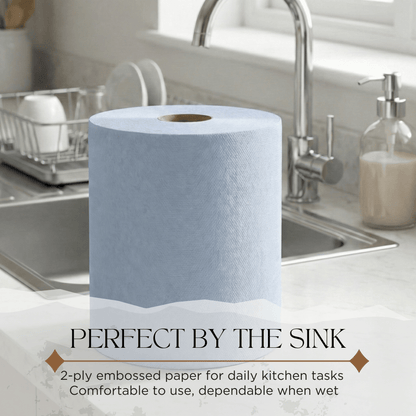 Pack of 6 Centrefeed Paper Tissue Rolls 2-Ply, Embossed Hand Towel Rolls for Home, Office, Warehouse, Bathroom & Kitchen