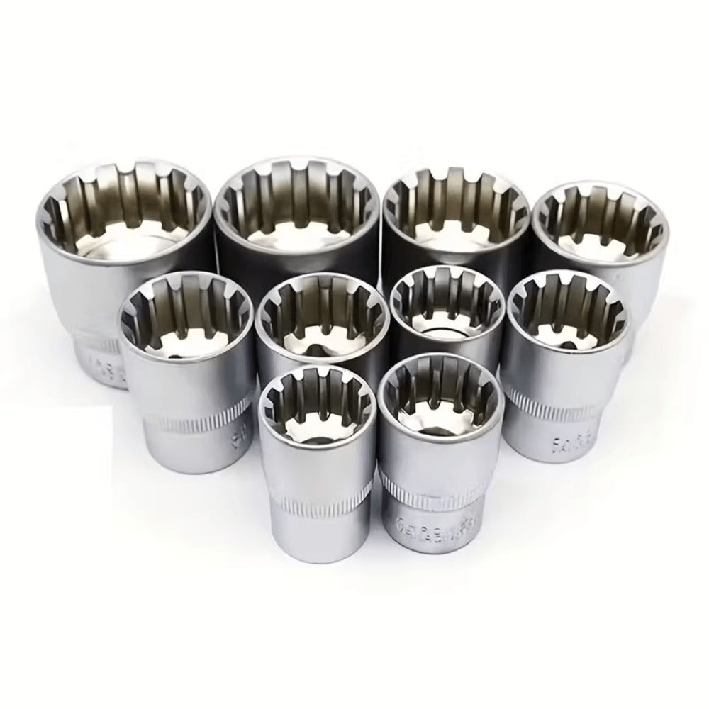 Spline Socket Set 19-Piece 1/2" Drive Metric 8-32mm Chrome Vanadium 12-Point CrV Socket Kit for Automotive & Mechanical Repair – Non-Slip Universal Wrench Set