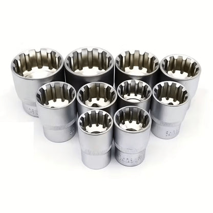 Spline Socket Set 19-Piece 1/2" Drive Metric 8-32mm Chrome Vanadium 12-Point CrV Socket Kit for Automotive & Mechanical Repair – Non-Slip Universal Wrench Set