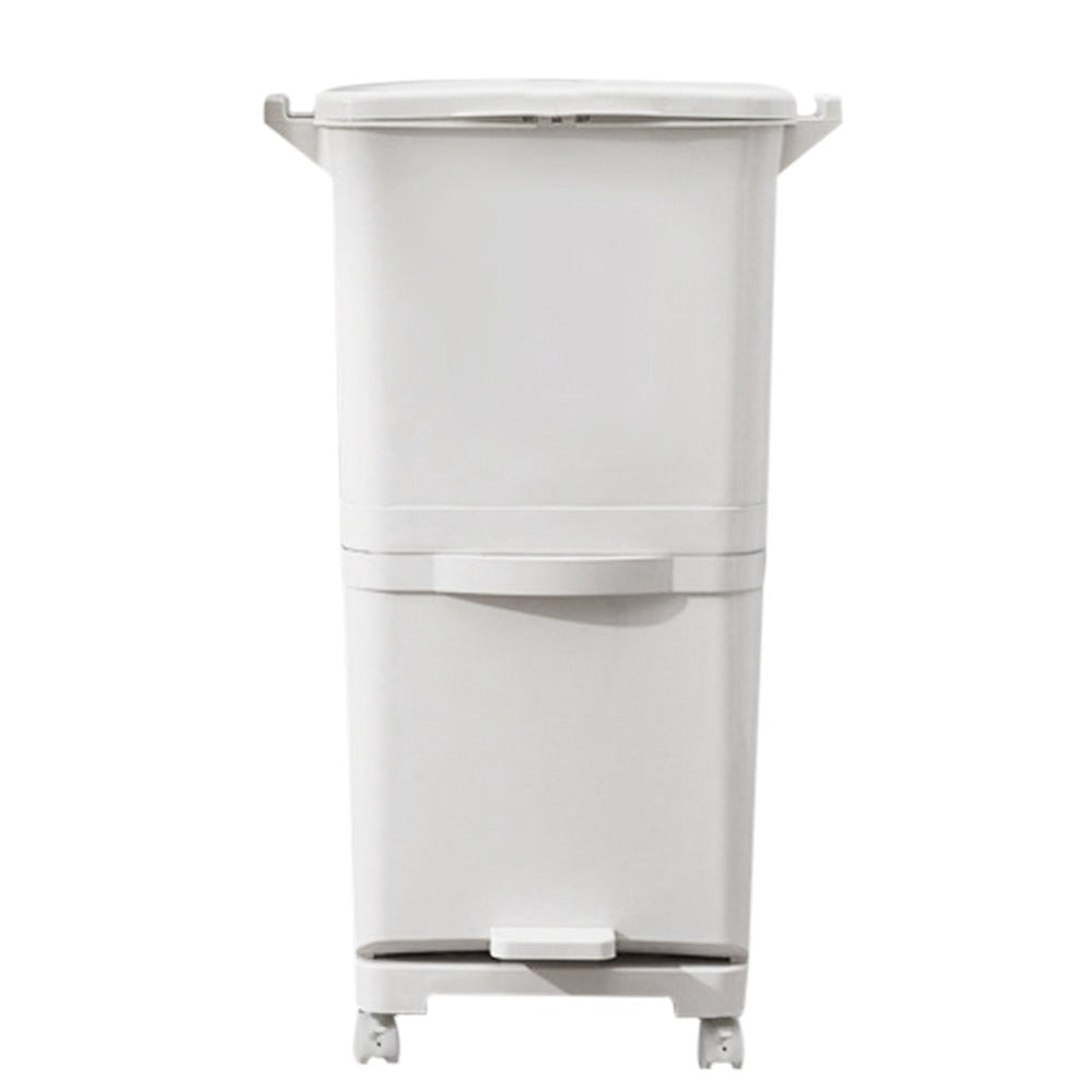 38L Rolling Dual Compartment Waste Bin with Casters – Wet & Dry Separation Rubbish Bin for Office & Living Room, Sturdy Plastic, 42x28x73cm