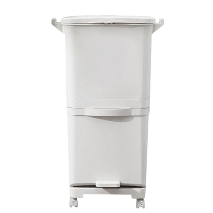 38L Rolling Dual Compartment Waste Bin with Casters – Wet & Dry Separation Rubbish Bin for Office & Living Room, Sturdy Plastic, 42x28x73cm