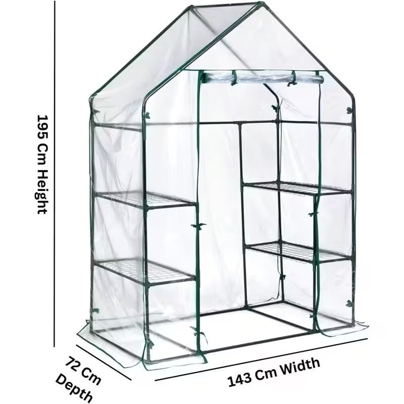 Parkland 143 x 73 x 195Cm Size - 3 Tier Complete Walk In Greenhouse Cold Frame with Weatherproof Clear PVC Cover, 4 Shelves, Roll-Up Zipped Door - Premium Quality Growhouse For Garden, Plants and Outdoor