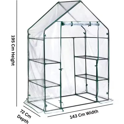 Parkland 143 x 73 x 195Cm Size - 3 Tier Complete Walk In Greenhouse Cold Frame with Weatherproof Clear PVC Cover, 4 Shelves, Roll-Up Zipped Door - Premium Quality Growhouse For Garden, Plants and Outdoor