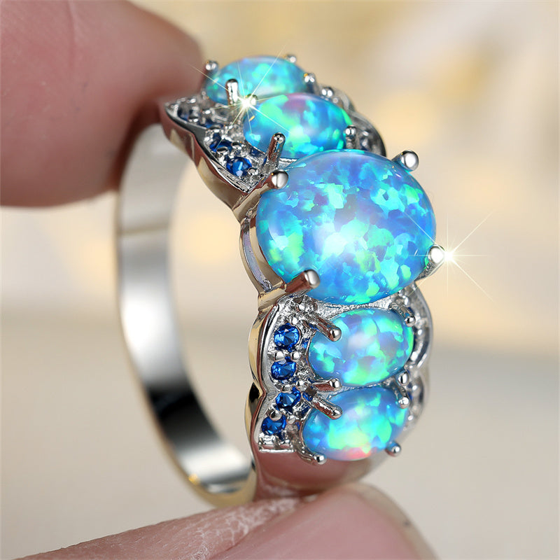 Luxurious Oval Cut Blue Synthetic Opal White K Plated, A Durable and Sparkling Accessory for Casual Attire During The Holidays